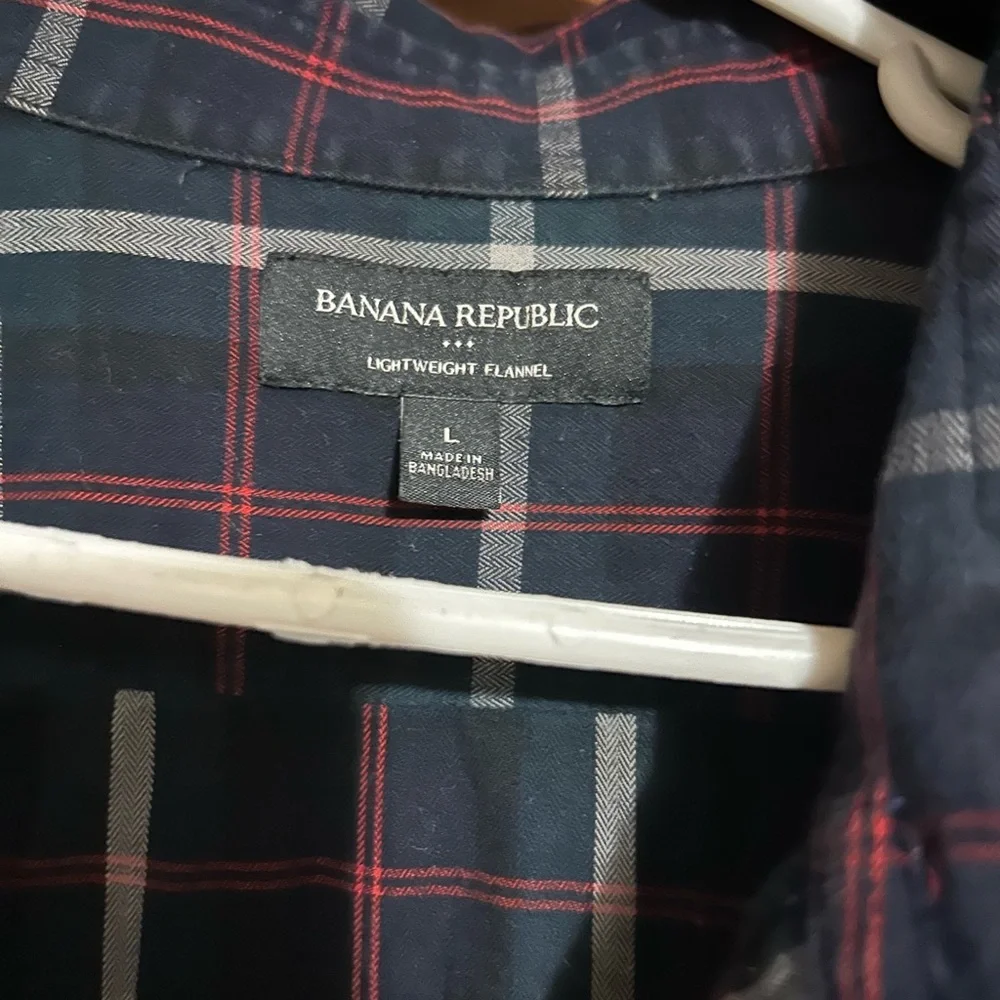Banana Republic Navy and Red Plaid Flannel Shirt